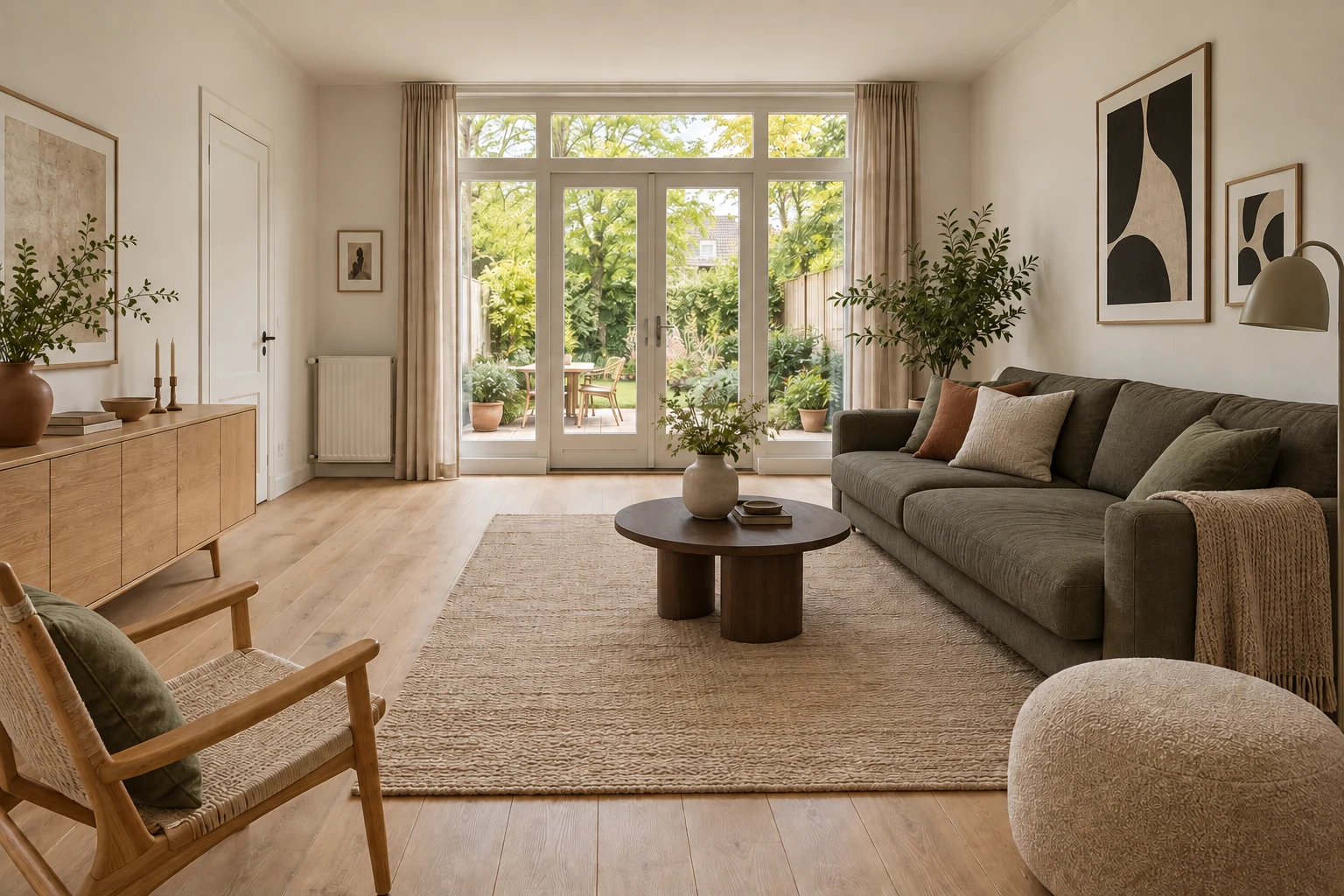 Een tweede concept voor dezelfde woonkamer, met meer contrast in de inrichting.